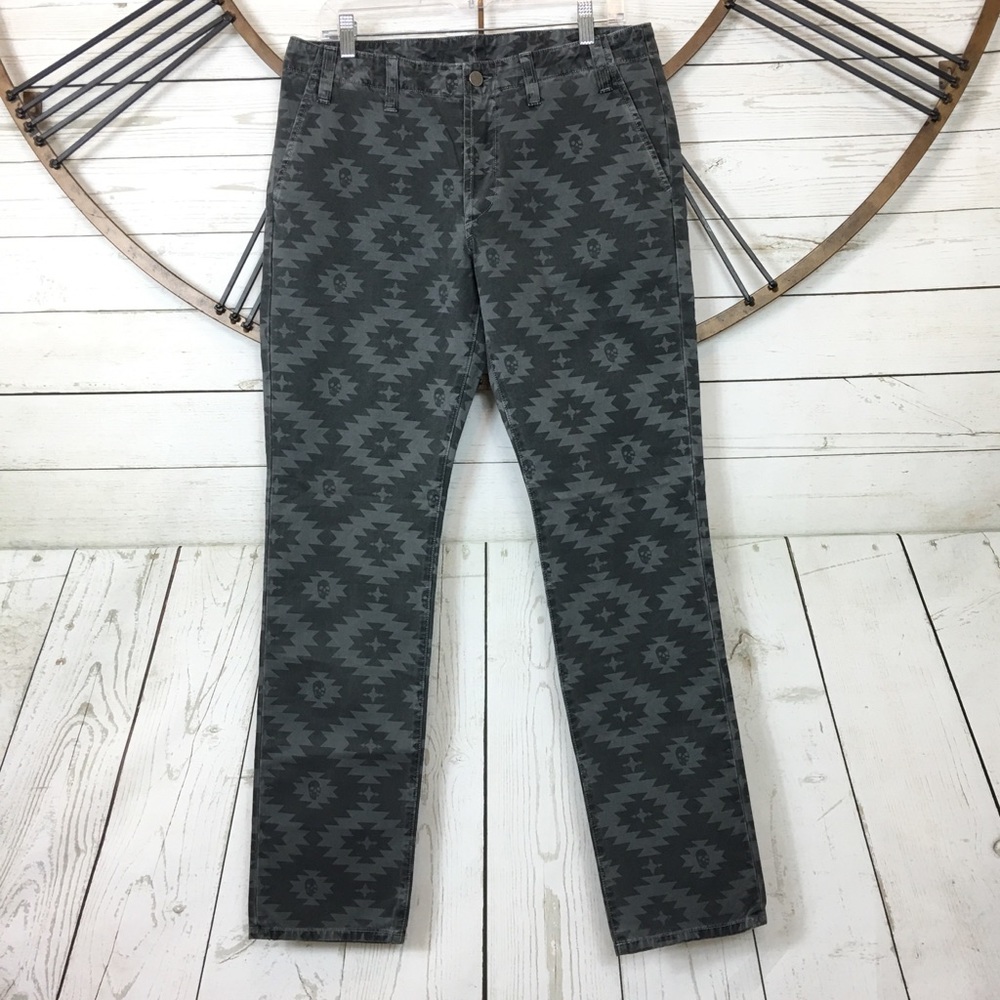 Kelly Cole Gray Skull Graphic Button Fly Pants